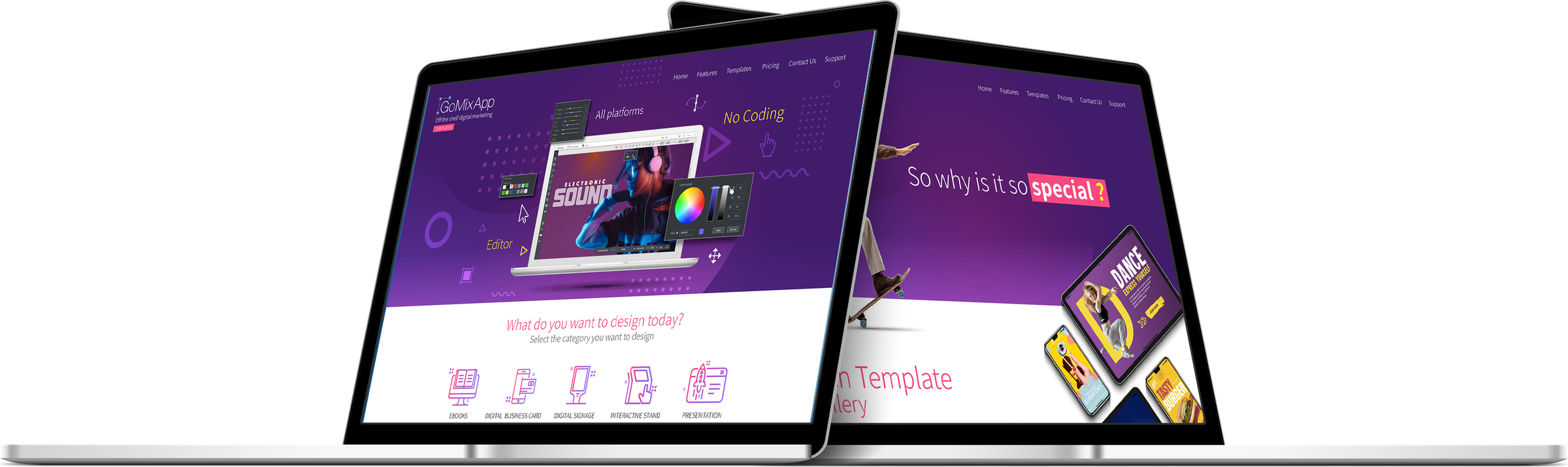 The new GoMixApp website on two laptops