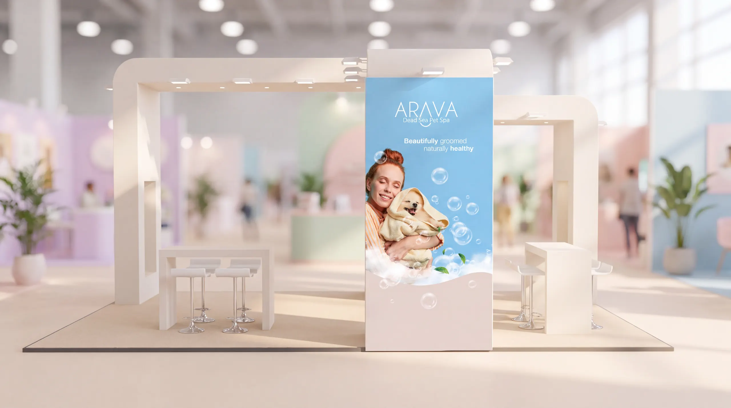 Arava booth, front view with the bath-time column